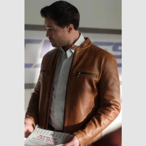 Cafe racer leather jacket styled by Brett Dalton