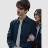 Daniel Dale’s blue cotton jacket as Jake Weston in the series