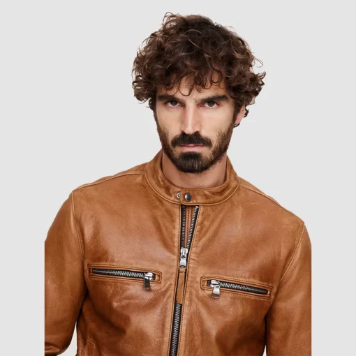 Brett Dalton brown leather biker jacket from Found S02