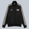 Front view of Adidas x Oasis Black Track Jacket with bold white logo detailing