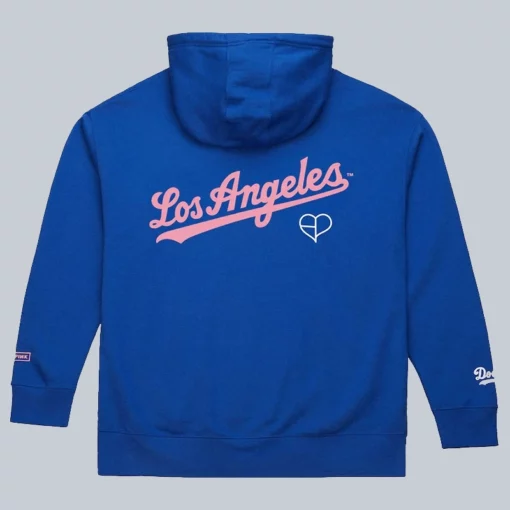Blue pullover hoodie from Mitchell & Ness x BLACKPINK featuring Los Angeles Dodgers desig