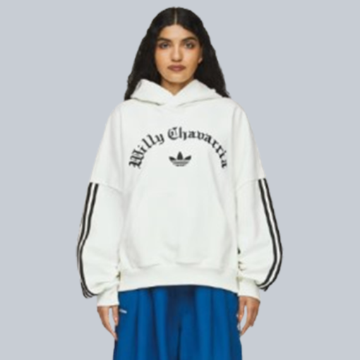 Off-white Adidas hoodie in fleece with oversized silhouette by Willy Chavarria.