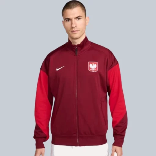 Ewa Pajor maroon track jacket with official UEFA Women’s EURO 2025 design.