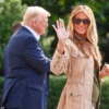 2025 brown cotton jacket worn by Melania Trump during her Texas visit.