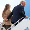 Brown cotton jacket styled after Melania Trump’s 2025 public appearance in Texas.