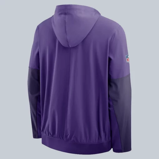 Nike Vikings sideline hoodie in deep purple with anorak and half-zip design.